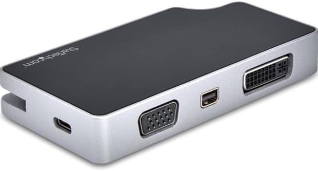 StarTech.com USB C Multiport Video Adapter - 4K 60Hz UHD Portable 5-in-1 USB Type C to HDMI 2.0, Mini DisplayPort, VGA or DVI (1080p) - 95W PD Passthrough - Cable Management - Aluminum (CDPVDHMDPDP)