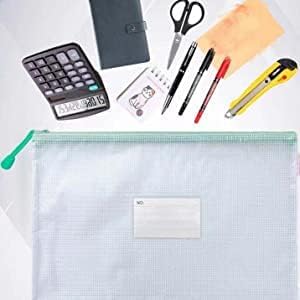 Oaimyy-24 Pcs Plastic Mesh Zipper Pouch Document Folders Bag Zip File Folders for School Office Supplies, Travel,Puzzles Games Organizing Storage-Black (MultiSize)