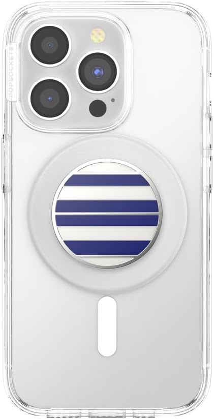PopSockets Phone Grip for MagSafe with Kickstand, Magnetic Stand, Swappable Top, Secure Hold for iPhone MagSafe Cases, Phone & Tablet Grip - Enamel Nautical Stripe