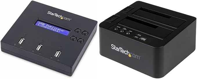 StarTech.com USB Flash Drive Duplicator and HDD/SSD Cloner Docking Station with LCD and Erase Modes, 1 to 2 Drive Copier, Sanitizer, and Dock (USBDUP12, SDOCK2U313R)