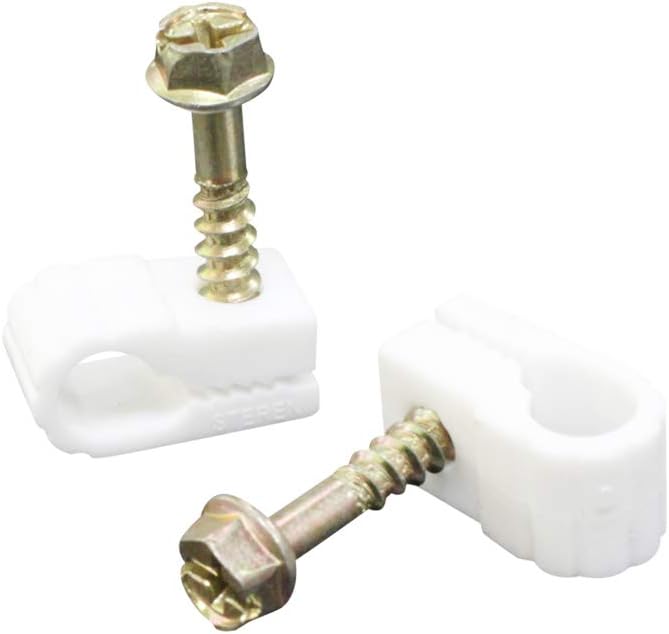 STEREN Coaxial Cable Clips - Cable Holder - Wire Clips - Siding Clips for Hanging - Cord Holder for Desk - Cable Clamps - Cord Clip - Wire Organizer Clips - Tv Mount Screws - White - 10 Pack