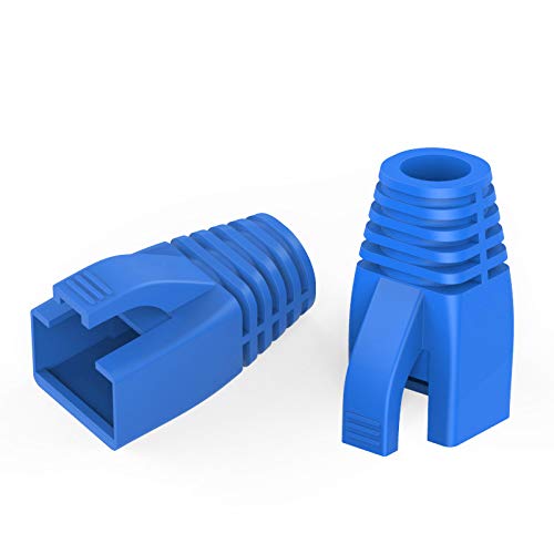 100Pack RJ45 Boot Cover, Cat5 Cat6 Cat6A Ethernet Network Cable Strain Relief Boot, Fits Overall Jacket Diameter 5.5-6.5MM Ethernet Cable (Hole Diameter: 6.5mm, Blue)