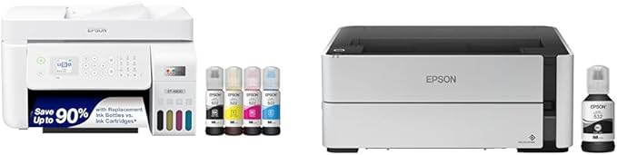 Epson EcoTank ET-4800 Wireless All-in-One Cartridge-Free Supertank Printer & EcoTank ET-M1170 Wireless Monochrome Supertank Printer with Ethernet Plus 2 Years of Unlimited Ink*,White