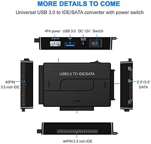 USB 3.0 to SATA IDE Hard Drive Reader, YINNCEEN External Hard Drive Ultra Recovery Converter Universal Hard Drive Adapter Kit for 2.5/3.5 HDD/SSD Hard Drive Disk, Include 12V/2A Power Adapter