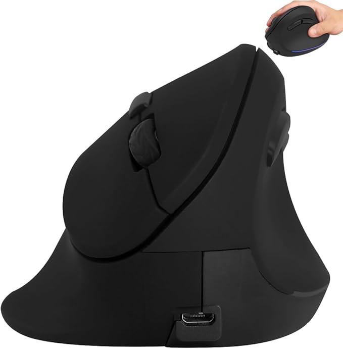 Wireless Mouse Ergonomic Vertical Mouse for Large Hands Rechargeable Big Quiet Silent Ergo Blue LED Light 3600DPI Carpal Tunnel Comfortable Cordless Mice for PC Laptop Computer Macbook Office Gift