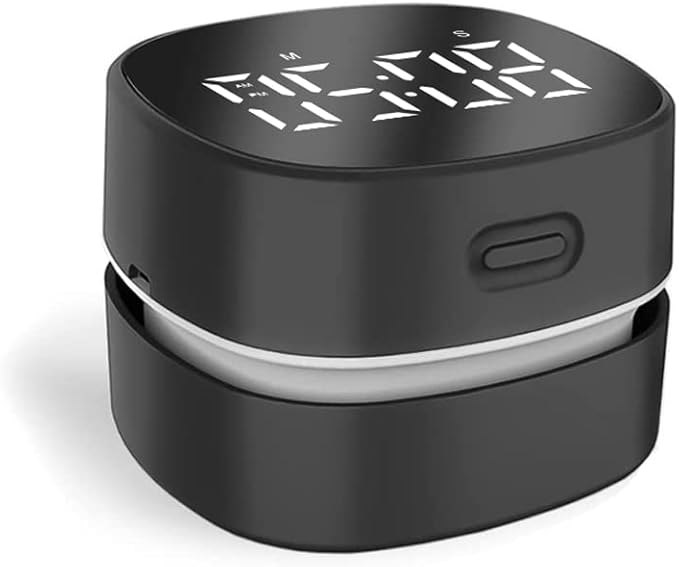 ODISTAR Counter Vacuum Cleaner,Mini Table dust Sweeper Energy with Digital Timer,Endurance up to 400 mins,360º Rotatable for Cleaning Rubber shavings,Crumbs Keyboard of Gifts for Kids(Black)