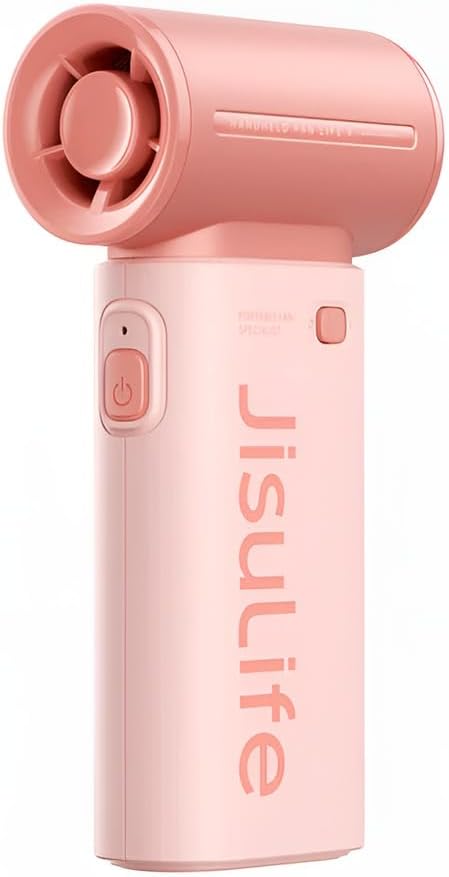 JISULIFE Portable Handheld Fan Life9, Turbo Power High Speed Air [12H Max Cooling Time], 5 Gear Wind, 3600mAh Rechargeable, Mini Pocket Design, Personal Fan for Travel Concerts Camping Makeup - Pink