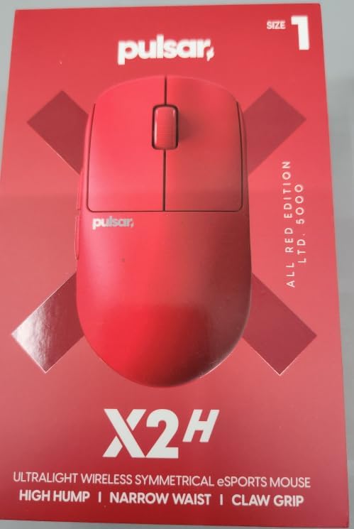 Pulsar Gaming Gears X2H mini Wireless Gaming Mouse, Limited Color Edition, Ultra Lightweight 1.83 oz (52 g), Symmetrical, Optical Switch, 26000 DPI, PAW3395 Sensor (Mini, Wireless, Red)