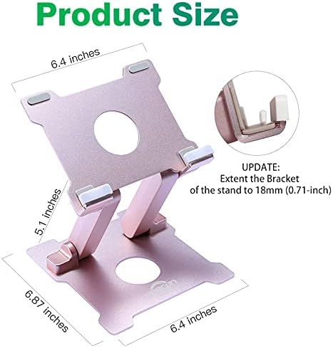KABCON Tablet Stand,【Updated】 Adjustable Eye-Level Aluminum Solid Desktop Stand Holder,Compatible with iPad Series,Microsoft Surface Series,Samsung,Kindle Fire,Etc.Up to 15'' Tablets-Pink