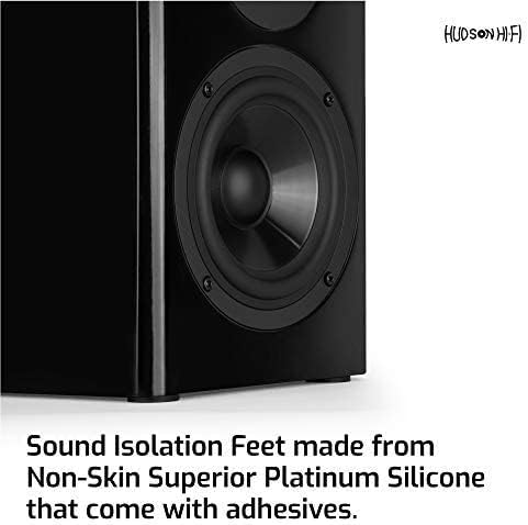 Speaker Isolation Feet – 16-Pack 1" Platinum Silicone Dots by Hudson Hi-Fi – Non-Adhesive, Non-Skid Anti-Vibration Pads for Turntables, Subwoofers, Audio Equipment – 20 Duro