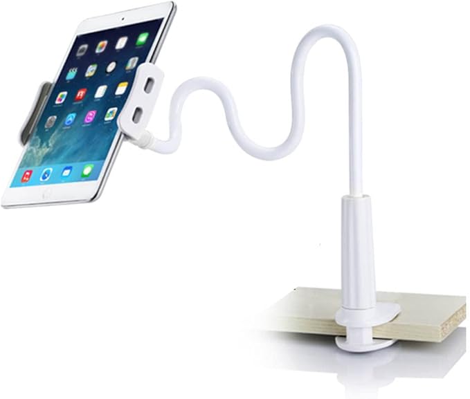 LEVO Clamping Gooseneck Phone and Tablet Mount Holder with Flexible Long Arm – Ideal for Desk, Office, Bedside, Headboard, Kitchen Counter, Boat, RV, and More - White
