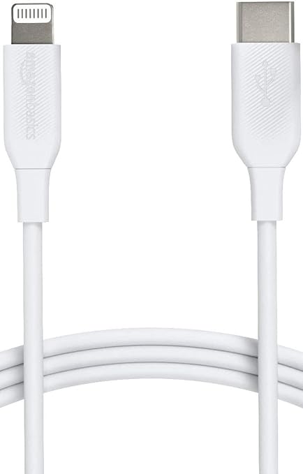 Amazon Basics USB - C to Lightning ABS Charger Cable, MFi Certified Charger for Apple iPhone 14 13 12 11 X Xs Pro, Pro Max, Plus, iPad, 6 foot, White