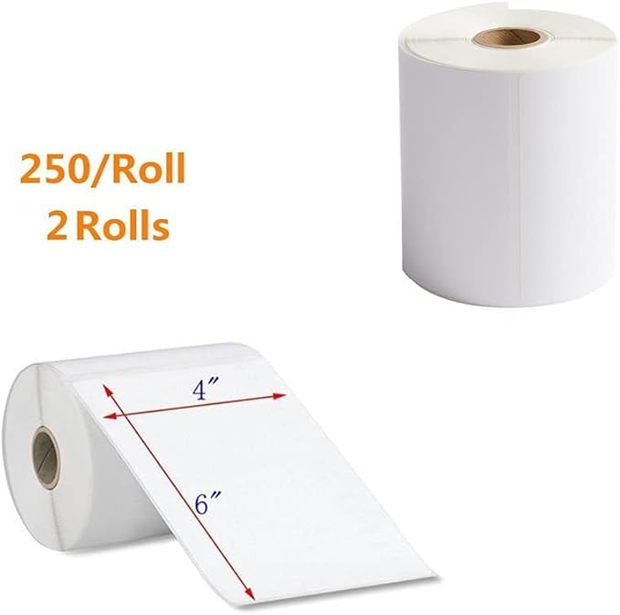 FungLam 2 Rolls 4x6 Direct Thermal Shipping Labels, 250 Labels/Roll, 1'' Core, Compatible Zebra 2844 ZP-450 ZP-500 ZP-505