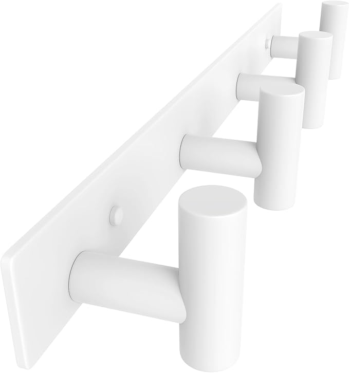 VAEHOLD Hat and Coat Wall Mount Rack - Hooks for Robes, Bags, Keys, and Towels - Bathroom Towel Hanger Organizer (White, “T“ Shape 4 Hooks 1 Pack)