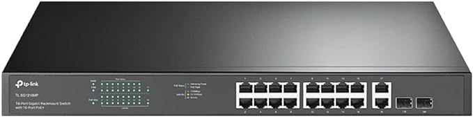 TP-Link TL-SG1218MP 16 Port Gigabit PoE Switch 16 PoE+ Ports @250W, w/ 2 Uplink Gigabit Ports + 2 Combo SFP Slots Plug & Play Sturdy Metal Rack-mountable