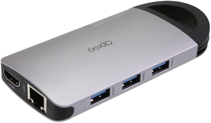 Opro9 8-in-1 USB-C Hub with 3 USB 3.0 Ports, Dual Monitor Laptop Docking Station, 4K HDMI, USB-C Power Delivery, SD/TF Card Reader & Ethernet, Portable for MacBook Pro and Other Type-C Laptops (Gray)