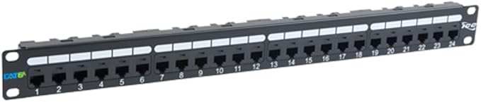 ICC CAT6A Patch Panel, UL Listed & PoE++ Rated 10 Gigabit Applications, Rackmount 24 Port 1U 19-Inch Network Patch Panel with Rear 110 IDC Terminal Blocks for Gigabit Network Switch, Black