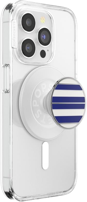 PopSockets Phone Grip for MagSafe with Kickstand, Magnetic Stand, Swappable Top, Secure Hold for iPhone MagSafe Cases, Phone & Tablet Grip - Enamel Nautical Stripe