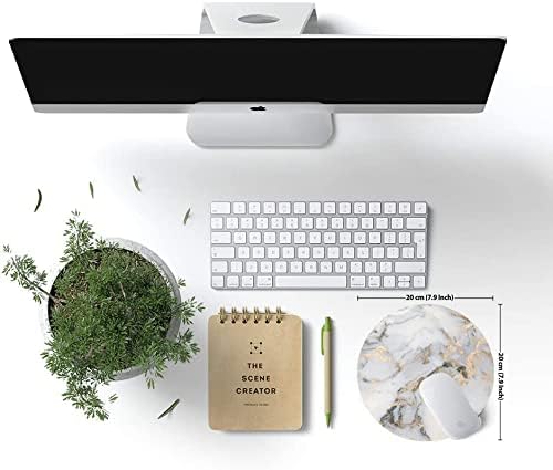 Mouse Pad, White Gold Marble Customized Premium-Textured Round Mouse Pad, Washable Mousepads with Lycra Cloth, Non-Slip Rubber Base Computer Mouse Pads for Wireless Mouse