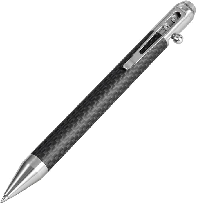 Cool Hand 4.5'' Carbon Fiber Bolt Action Pen with Retractable Stylus Tip for Any Touch Screen, Compact Size, Skelton Out Deep Pocket Clip (5.7''Carbon Fiber Silver)