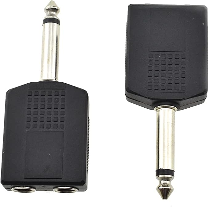 Hahiyo 6.35 M-2x6.35 F-TS Stereo Plug Interconnect Audio One Male 6.35mm(1/4 inch) and Two Females 6.35mm(1/4Inch) Adapter Splitter Good Signal Sound Snap Tight Not Wobble for Guitar Black 2pcs
