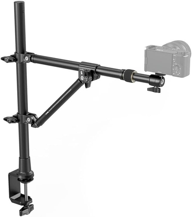 SMALLRIG Triangle Camera Desk Mount, Max. Load 3kg/ 6.6lbs, Overhead Mount with Auxiliary Support Rod, with Phone Holder and Small Ball Head for Camera/Phone/Light/Webcam