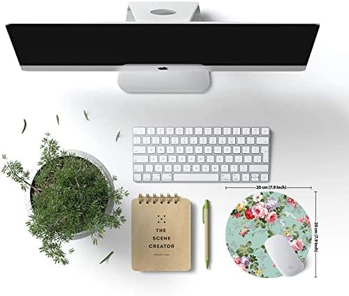 Mouse Pad, Mint Floral Teal Mouse Pad, Washable Round Mousepad with Lycra Cloth, Non-Slip Rubber Base Small Wireless Mouse Pads for Office Laptop