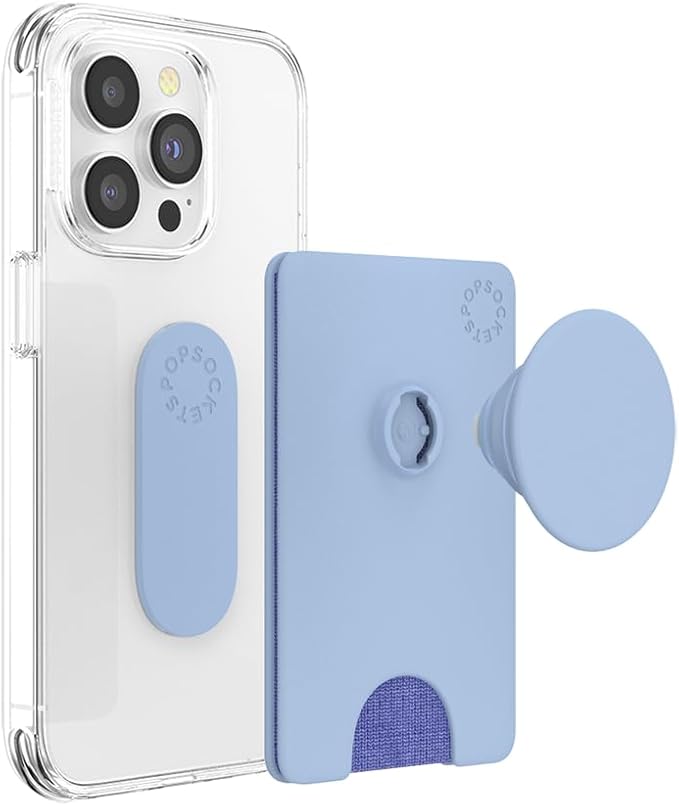 PopSockets Phone Wallet with Expanding Kickstand, Phone Card Holder - Cornflower Blue