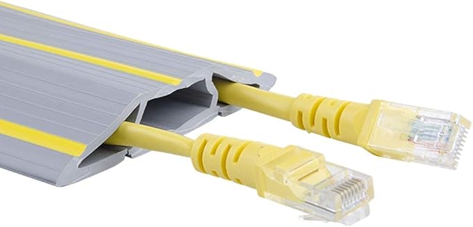 20Ft Cord Cover Heavy Duty Cable Protector 3 Channels Contains Cords Cables and Wires Easy to Unroll-Conceal Wires of Home Office Workshop Concerts or Other Outdoors Surround (Gray-2PCS 10Ft)