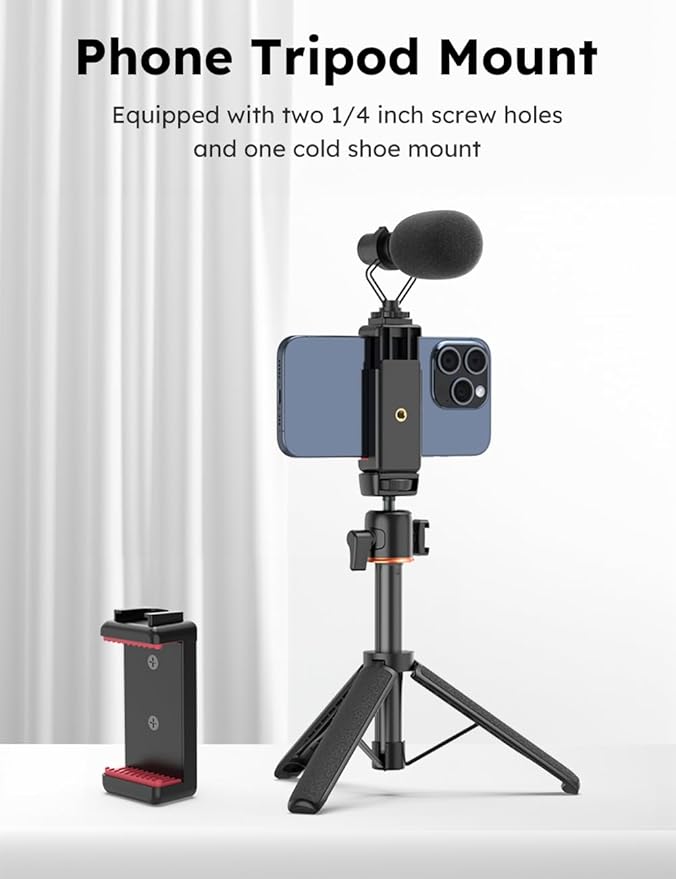 VRIG Phone Tripod Mount with Cold Shoe Adapter,Phone Holder Clip Connector Head Used for Monopod Selfie Stick Travel Mini Flexible Tripod and More