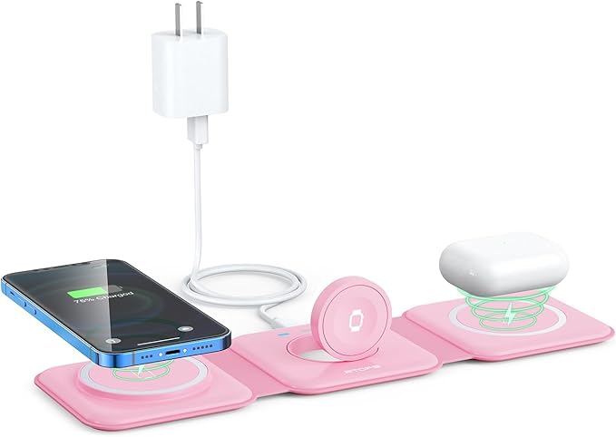 Wireless Charger 3 in 1,RTOPS Magnetic Travel Wireless Charging Station Multple Devices,GaN 3 in 1 Charging Station,Compatible for iPhone16/15/14/13/Pro/Max,iWatch,AirPods4/3/2/Pro(Adapter Includes)