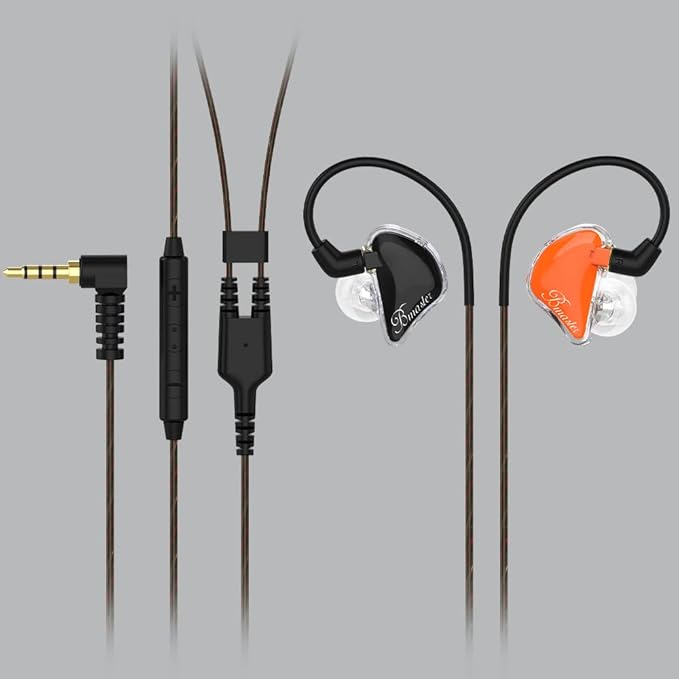BASN in-Ear Monitors, Bmaster Triple Driver HiFi Stereo Noise-Isolating with Enhanced Bass for Musicians Stage/Audio Recording (PRO Orange/Black)