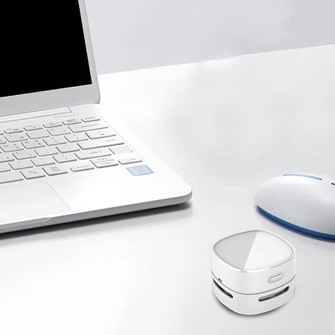 ODISTAR Desktop Vacuum Cleaner, Mini Table dust Sweeper Energy Saving,High Endurance up to 400 mins,360º Rotatable Design for Keyboard/Home/School/Office (White Charging)