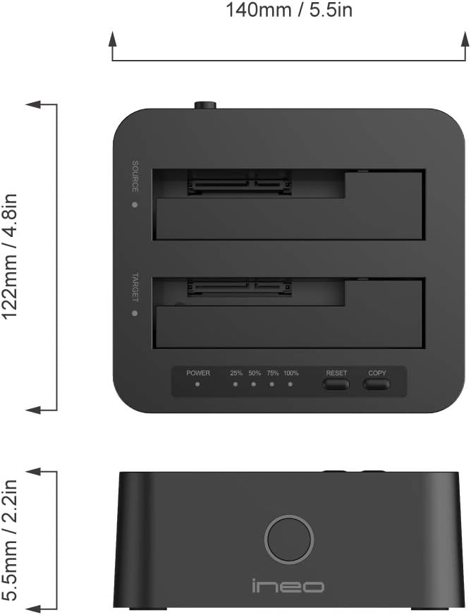 ineo USB 3.1 Gen1 to SATA 2.5" or 3.5 inch SSD/HDD Docking Station (Clone Docking)