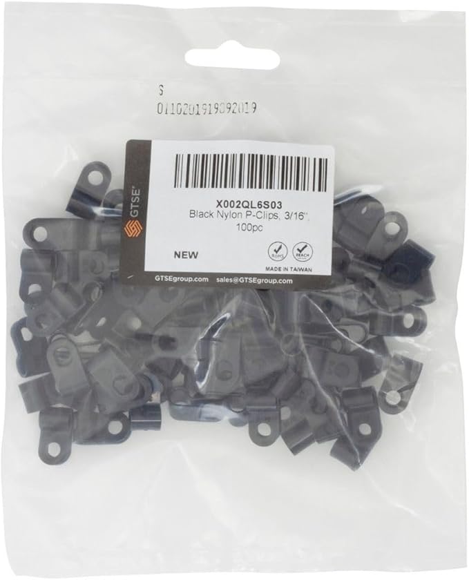 GTSE Black Nylon Plastic Cable Clamps, 3/16" Screw Mounts for Cable, Rope, Tube Management, 100 Pack