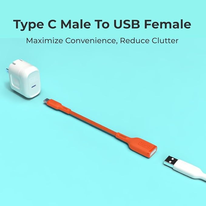 BLACK+DECKER USB C to USB A Adapter, USB C Male to USB Female Adapter Nylon Braid, Type C OTG Cable Compatible w/iPhone 16 15 Pro, MacBook Pro 2022/Air/Mini, iPad—2 Pack, 3" (Coral Rose)