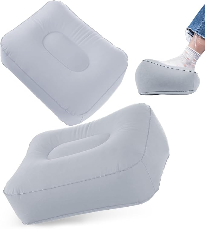 Inflatable Foot Rest Pillow - Portable, Non-Slip Base for Desk, Office Chair, Travel & Bed - Ergonomic Foot Support & Comfort (Grey)