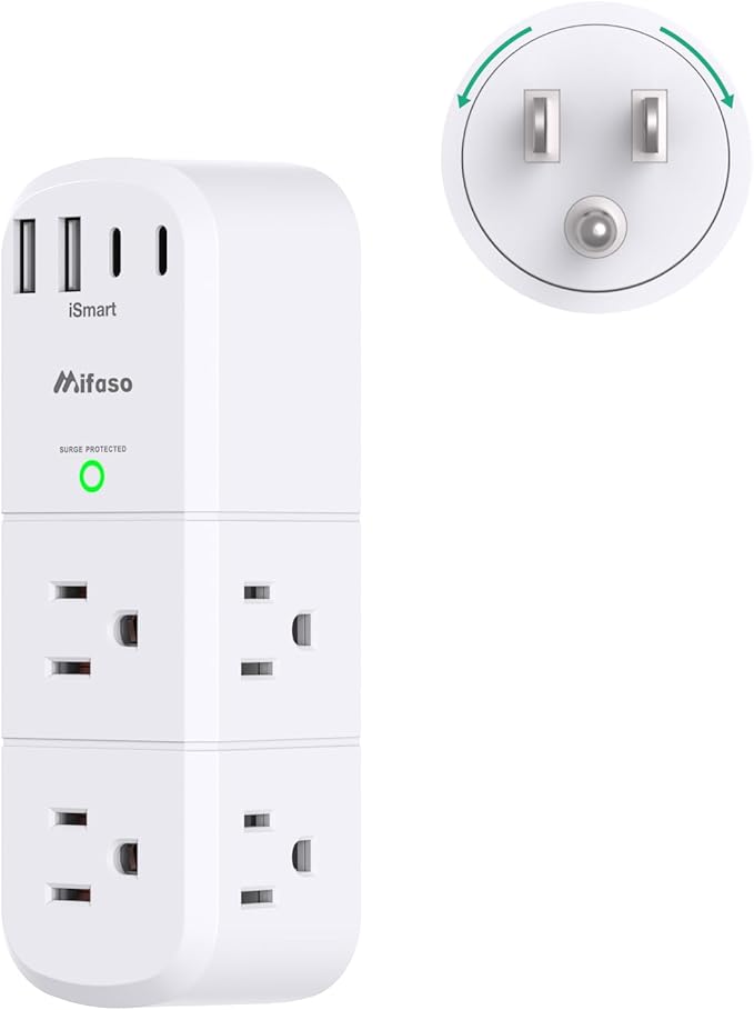 Surge Protector Outlet Extender with Rotating Plug, 6 AC Multi Plug Wall Outlets and 4 USB Ports, 1800 Joules, Swivel Power Strip Electrical Splitter for Home Decor Apartment Dorm Room Essentials