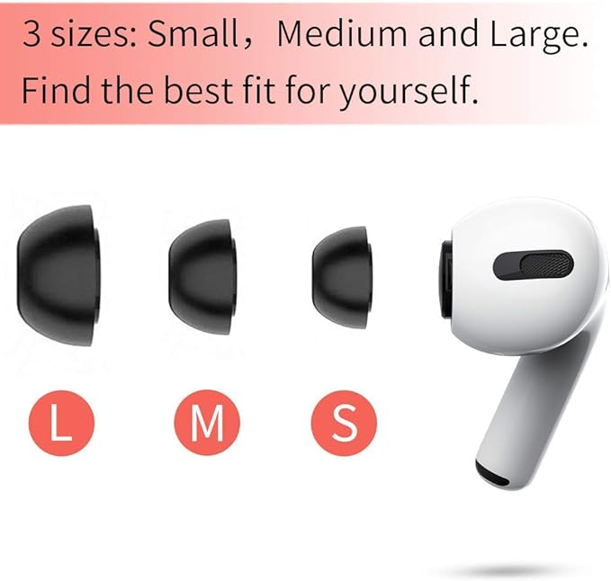 Lanwow Premium Memory Foam Tips for AirPods Pro. No Silicone Eartips Pain. Anti-Slip Eartips. Fit in The Charging Case, 3 Pairs (S/M/L, Black)