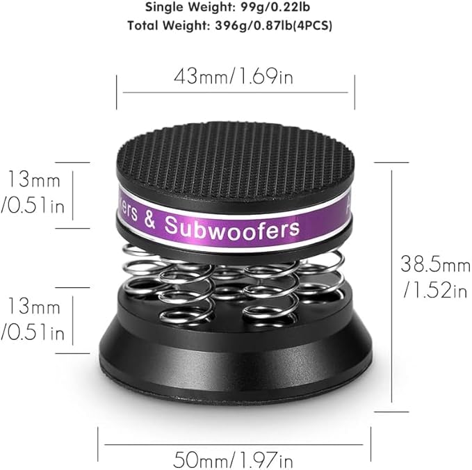 Tertullus 4pcs Spring Speaker Feet Isolation Foot 43mm×38.5mm Stand HiFi Aluminum Shock Absorber Isolation Pads Turntable Dac Feet Pad(Black)