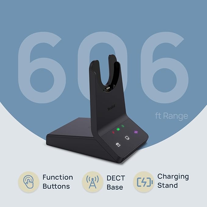 Yealink WH64 Mono UC DECT & Bluetooth Wireless Headset, 606ft Range, Single On Ear Work Headphones with 3X Noise Cancelling Mic, 26 Talk Time, Office Desk IP Phone, PC, Computer