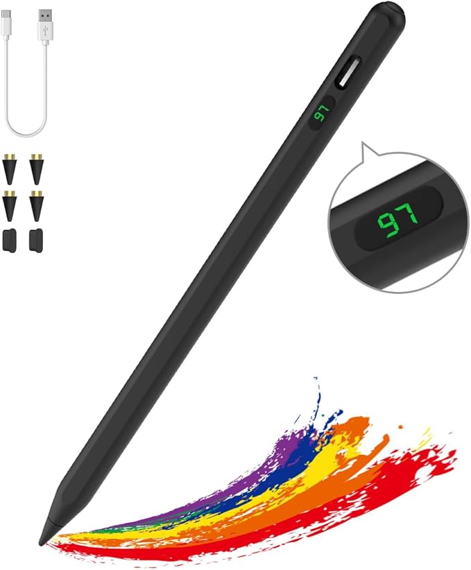 Moko Stylus Pens for Touch Screens, Fast Charge Stylus Pen for Apple iPad/iPhone/Samsung/Lenovo/iOS/Android Tablets&Smart Phone Universal Stylus Capacitive Screen Pencil with Power Display, Black