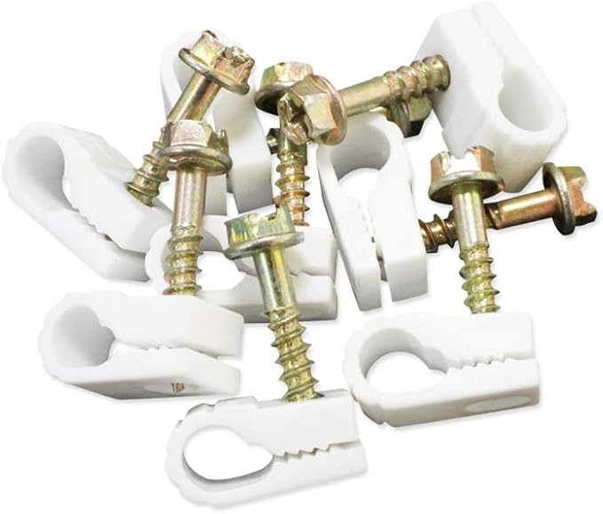 STEREN Coaxial Cable Clips - Cable Holder - Wire Clips - Siding Clips for Hanging - Cord Holder for Desk - Cable Clamps - Cord Clip - Wire Organizer Clips - Tv Mount Screws - White - 10 Pack