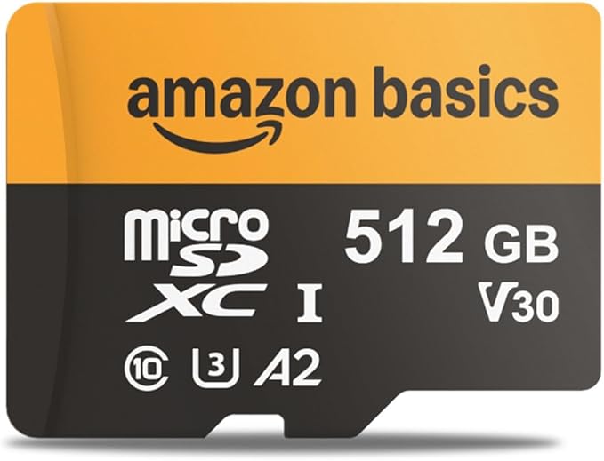 Amazon Basics 512GB microSDXC Card with Adapter, Read Speed Up to 200MB/s, 1-Pack