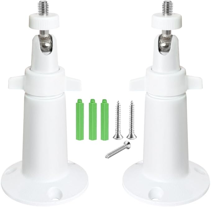 Adjustable Metal Wall Mount Compatible with Arlo, Arlo Pro 2/3/4/5/Ultra/Ultra 2, Ring Stick Up Cam, Ring Indoor Cam(1st Gen), Wyze Cam V3, 360 Degree Adjustable Screwless Bracket (2-Pack White)