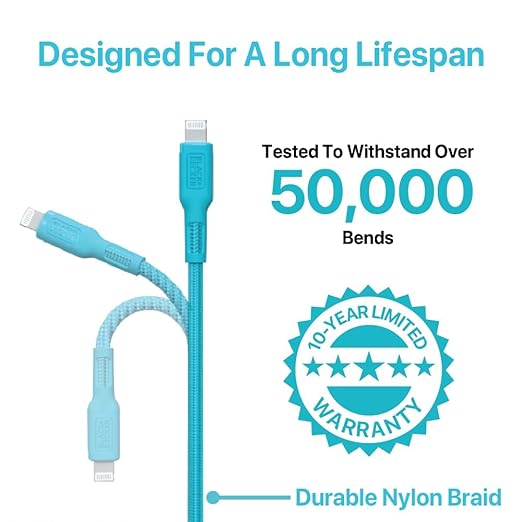 BLACK+DECKER Lightning to USB Cable - Fast Compatible iPhone Lightning Cable - Durable Braided iPhone Charger Cord - for Travel and Daily Use - Multiple Color + Length Options - 6ft