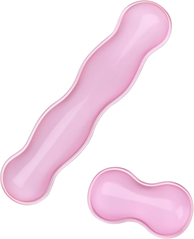 Gel Keyboard and Mouse Wrist Rest, Cute Wrist Support and Arm Support Keyboard Rest for Keyboard and Mouse Typing Pain Relief，Suitable for Office/Computer/Laptop/Gaming (Transparent Pink Set)