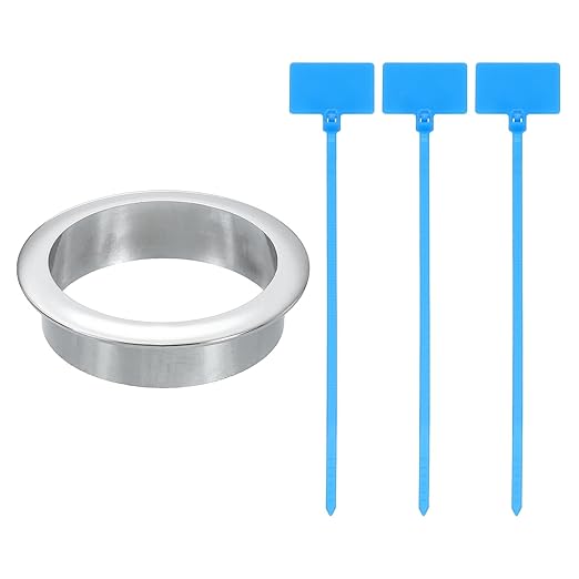 uxcell Desk Grommet, 2-3/8" (60mm) Zinc Alloy Cable Hole Cover Wire Cord Organizer with Marked Cable Ties for Home Office Desktop Wire, Silver Tone