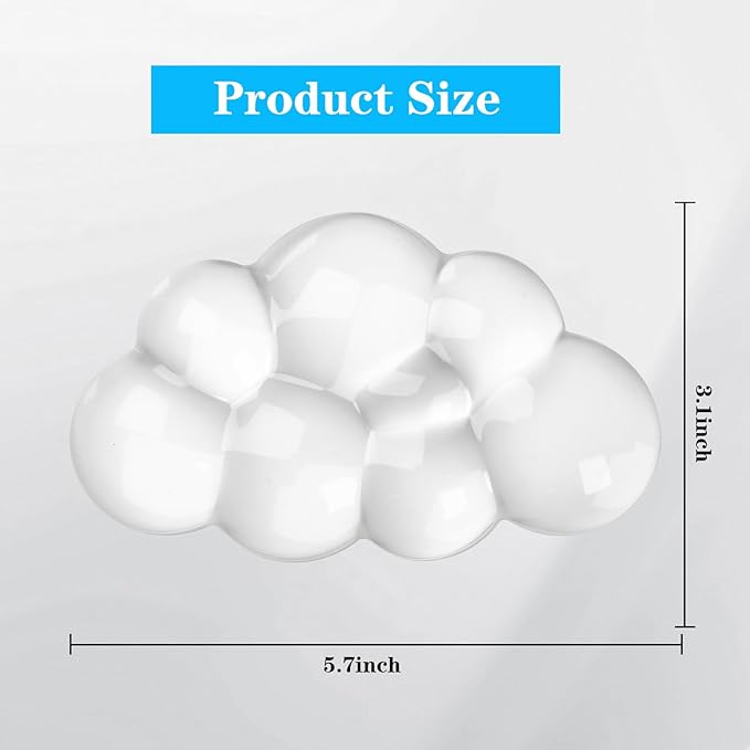 Gel Cloud Mouse Wrist Rest, Cute Wrist Support and Arm Support for Mouse Rest Typing Pain Relief，Suitable for Office/Computer/Laptop/Gaming (Transparent White)