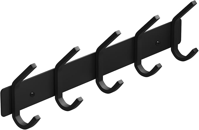 VAEHOLD Wall Hooks, Heavy Duty Aluminum Towel Hooks for Hanging Coat, Hat, Key, Clothes, Closet Hook Wall Mount for Kitchen, Bathroom, Office (“C“ Shape Coat 5 Hooks 1 Pack)